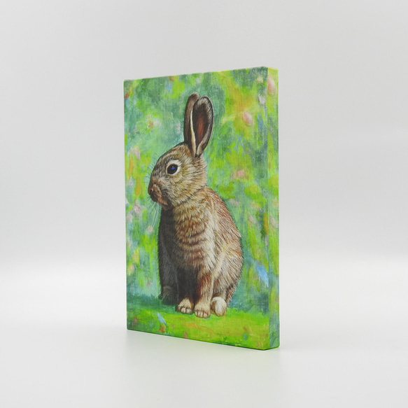 絵画パネル 「自然の中で（ウサギ）」 A5サイズ/干支/動物 4枚目の画像