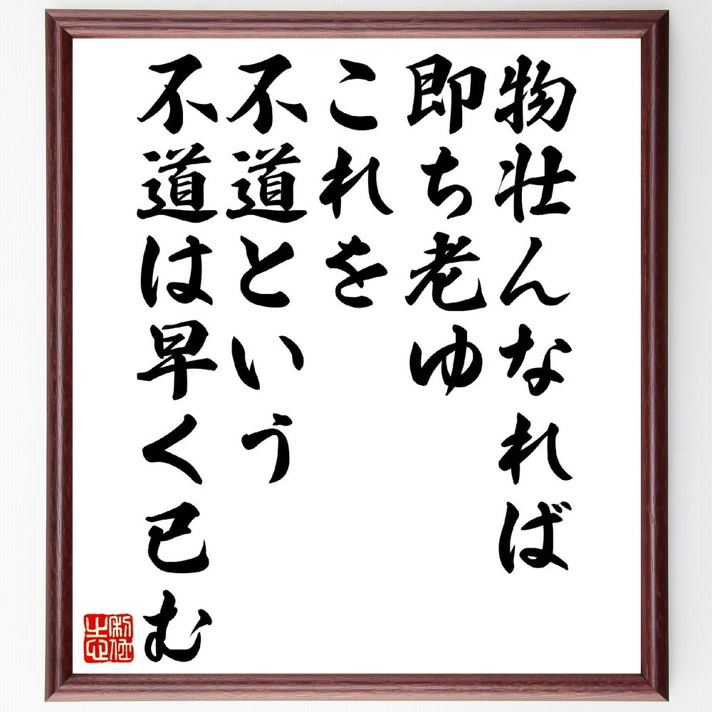 名言「物壮んなれば即ち老ゆ、これを不道という、不道は早く已む」手書き書道色紙額／受注後の毛筆直筆（V1271）