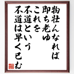 名言「物壮んなれば即ち老ゆ、これを不道という、不道は早く已む」額付き書道色紙／受注後直筆（V1271） 1枚目の画像