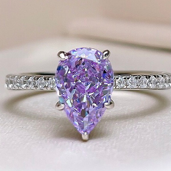 ドロップ パープル スモール 高炭素ダイヤモンド キラキラ ゴージャス ラグジュアリー リング 紫 しずく シンプル 4枚目の画像