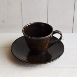 黒褐釉コーヒーカップ（小皿タイプソーサー付き） 1枚目の画像