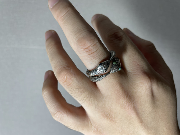 silver925 ouroboros ring w/turquoise 6枚目の画像