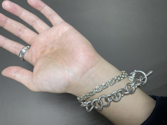 silver 950 horse shoe chain rink bracelet with moon stone 5枚目の画像