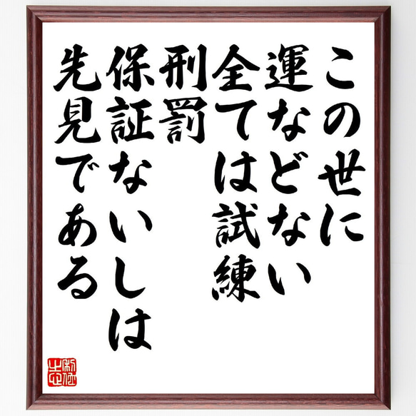 ヴォルテールの名言「この世に運などない、全ては試練、刑罰、保証ないしは先見で～」額付き書道色紙／受注後直筆（V1390） 1枚目の画像