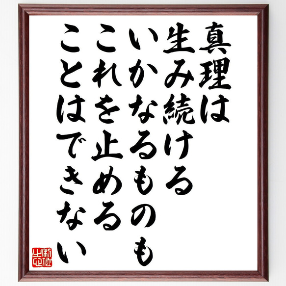 エミール・ゾラの名言「真理は生み続ける、いかなるものも、これを止めることはで～」額付き書道色紙／受注後直筆（V1394） 1枚目の画像