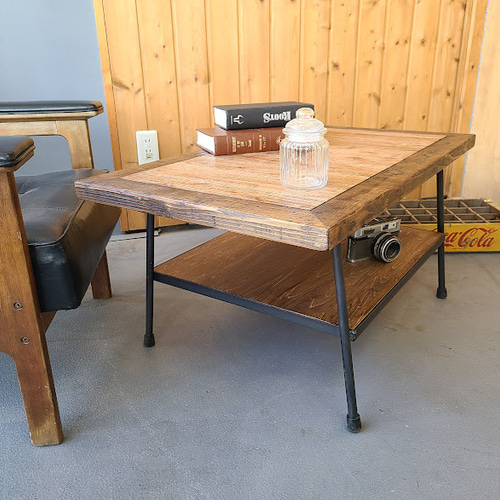 カフェテーブル 材×古木とアイアンのローテーブル /リビング