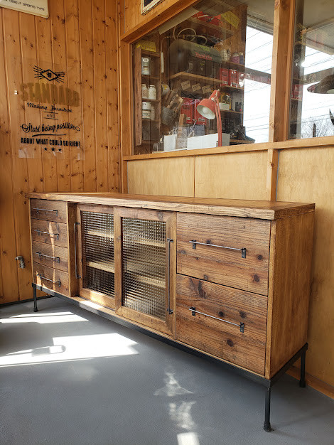 サイズデザインオーダー可ワイド6枚バッタンキャビネットシャビー