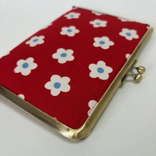 がま口 花柄 赤 可愛い 手帳ケース 通帳ケース お薬手帳ケース