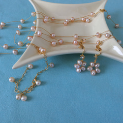 福袋『花霞』3点セット・淡水本真珠3連のネックレス＋ブレスレット＋イヤリングorピアス・K16GP 4枚目の画像