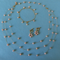 福袋『花霞』3点セット・淡水本真珠3連のネックレス＋ブレスレット＋イヤリングorピアス・K16GP 3枚目の画像