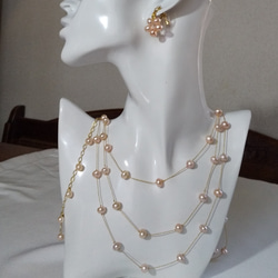福袋『花霞』3点セット・淡水本真珠3連のネックレス＋ブレスレット＋イヤリングorピアス・K16GP 2枚目の画像