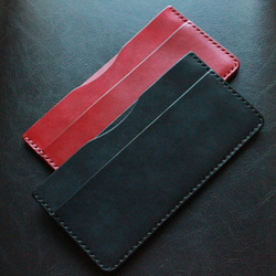 【オーダー品展示】ポケット付きシンプル札入れ　ピット鞣し牛ヌメ　黒、赤 1枚目の画像