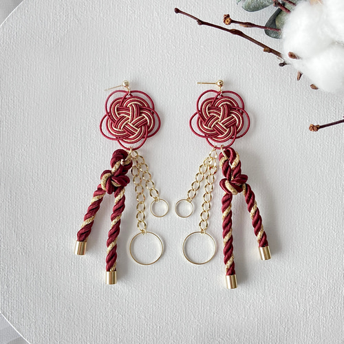 水引ピアス イヤリング / HARE red short ○ 成人式 着物 振袖 前撮り