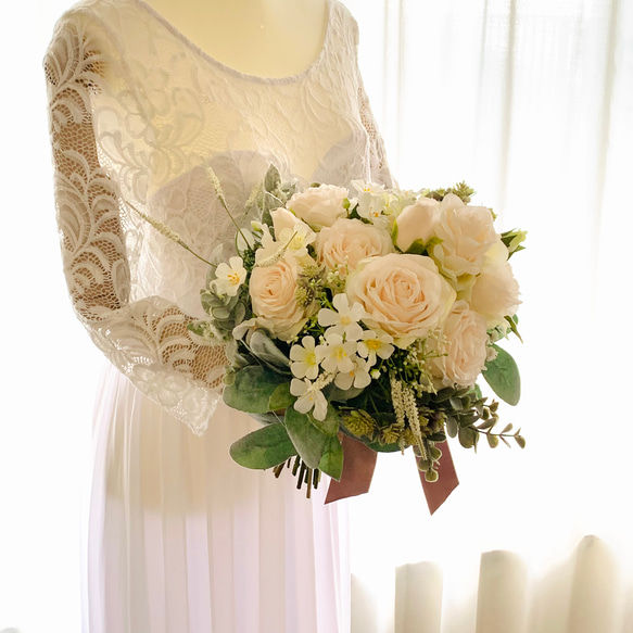 ウェディングブーケ、クラッチブーケ、薔薇、ナチュラル、アーティフィシャルフラワー、造花 薔薇 アーティフィシャルフラワー 造花