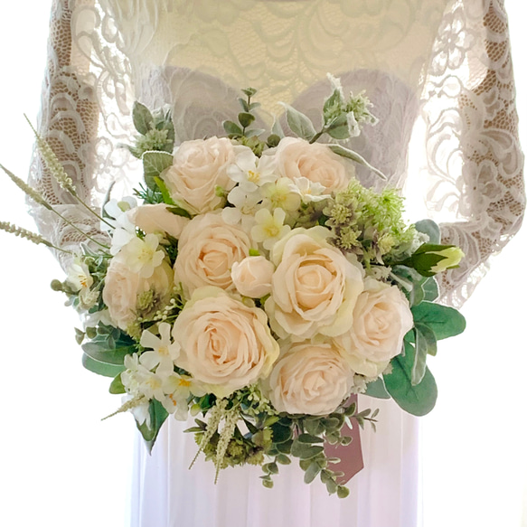 ウェディングブーケ、クラッチブーケ、薔薇、ナチュラル、アーティフィシャルフラワー、造花 薔薇 アーティフィシャルフラワー 造花