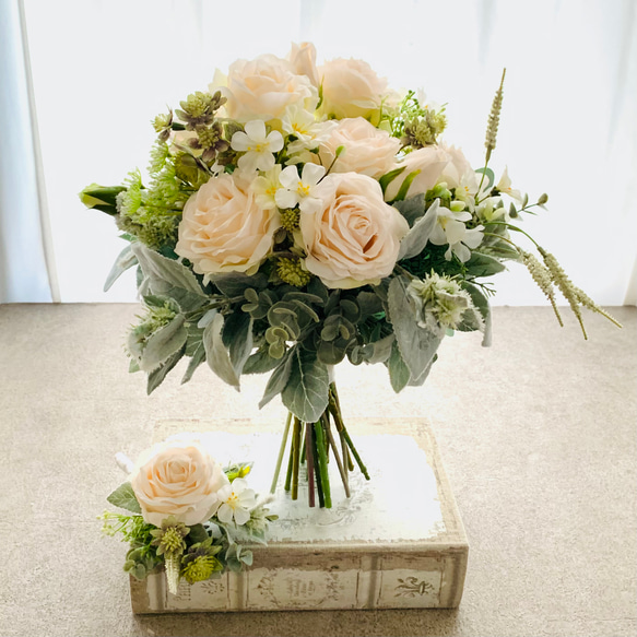 ウェディングブーケ、クラッチブーケ、薔薇、ナチュラル、アーティフィシャルフラワー、造花 薔薇 アーティフィシャルフラワー 造花