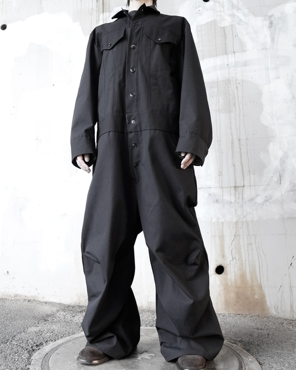 メンズの黒キャンバスのジャンプスーツ【gri:n ai】 5枚目の画像