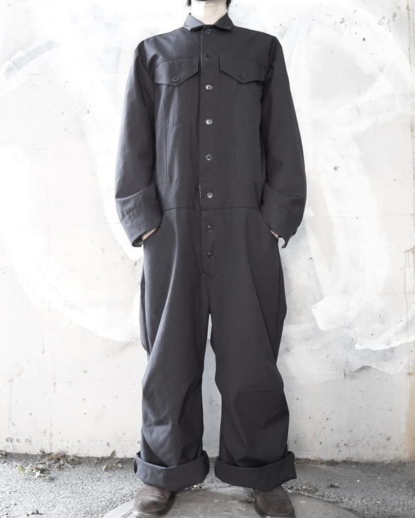 メンズの黒キャンバスのジャンプスーツ【gri:n ai】 3枚目の画像