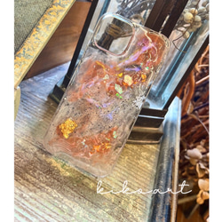 【紅水晶・オレンジ　お客様オーダーメイド】iPhoneケース　スマホケース　クリアケース　ニュアンス　水彩 4枚目の画像