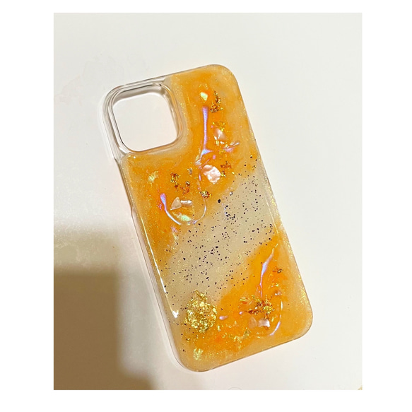 【紅水晶・オレンジ　お客様オーダーメイド】iPhoneケース　スマホケース　クリアケース　ニュアンス　水彩 5枚目の画像