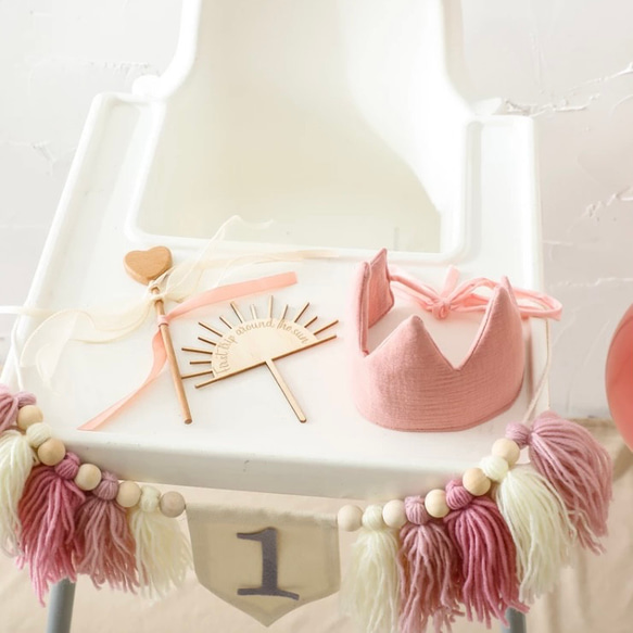 カラー選べる（pink♡blue♡brown）　誕生日飾り　ガーランド＆ケーキトッパー　１歳 6枚目の画像