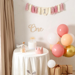 カラー選べる（pink♡blue♡brown）　誕生日飾り　ガーランド＆ケーキトッパー　１歳 3枚目の画像