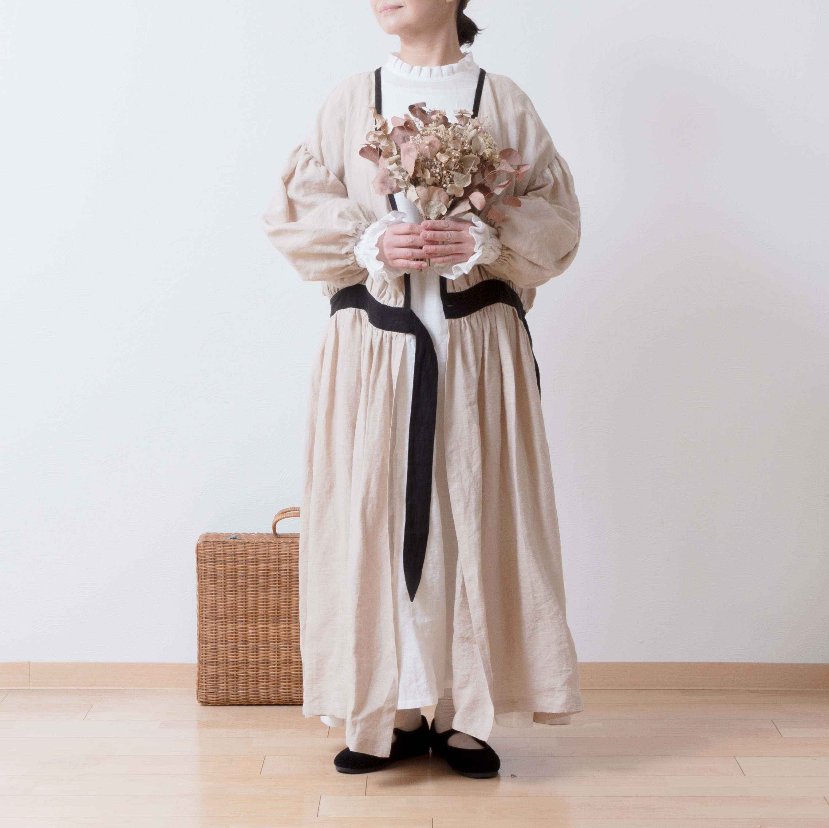 ＊雑誌ナチュリラ掲載中＊カシュクールギャザー2wayワンピース-フレンチリネン/ベージュ