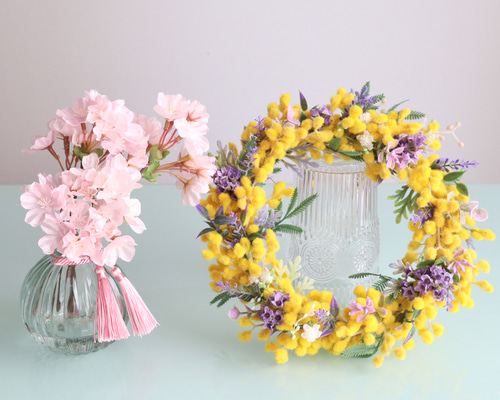 Creema限定2点セット《ずっと咲いてる》桜のふんわりアレンジとミモザ