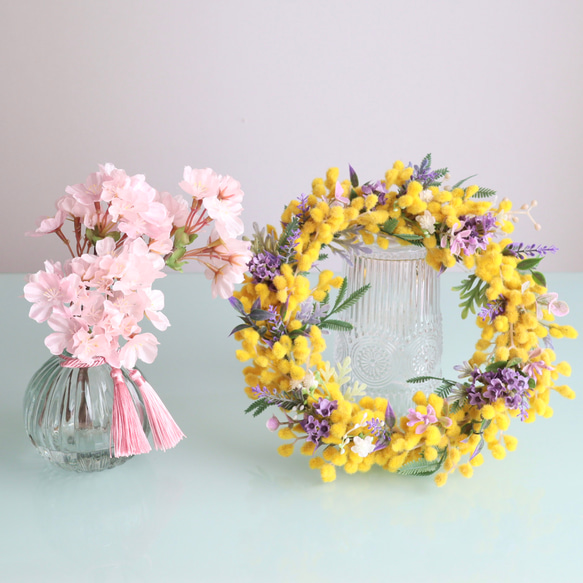 Creema限定2点セット《ずっと咲いてる》桜のふんわりアレンジとミモザ