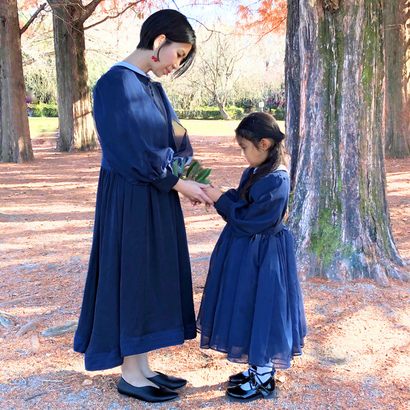 親子セット】くるみボタンがならんだ長袖フォーマルワンピース 子供服