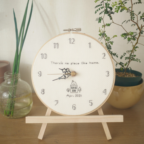 like home おうち刺繍時計 オーダーメイド 掛け時計・置き時計