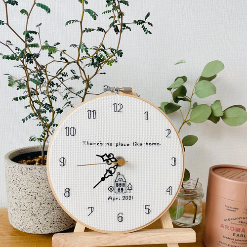 like home おうち刺繍時計 オーダーメイド 掛け時計・置き時計