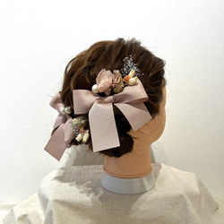成人式　卒業式　髪飾り　七五三　水引き　ドライフラワー　ピンク　桃色　桜色　リボン　ゴールド　パール 3枚目の画像
