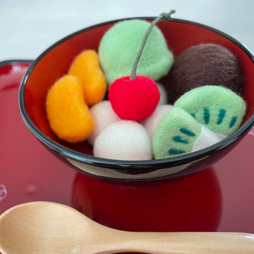 羊毛フェルトの白玉あんみつ 羊毛フェルト もちごめ 通販 15195970