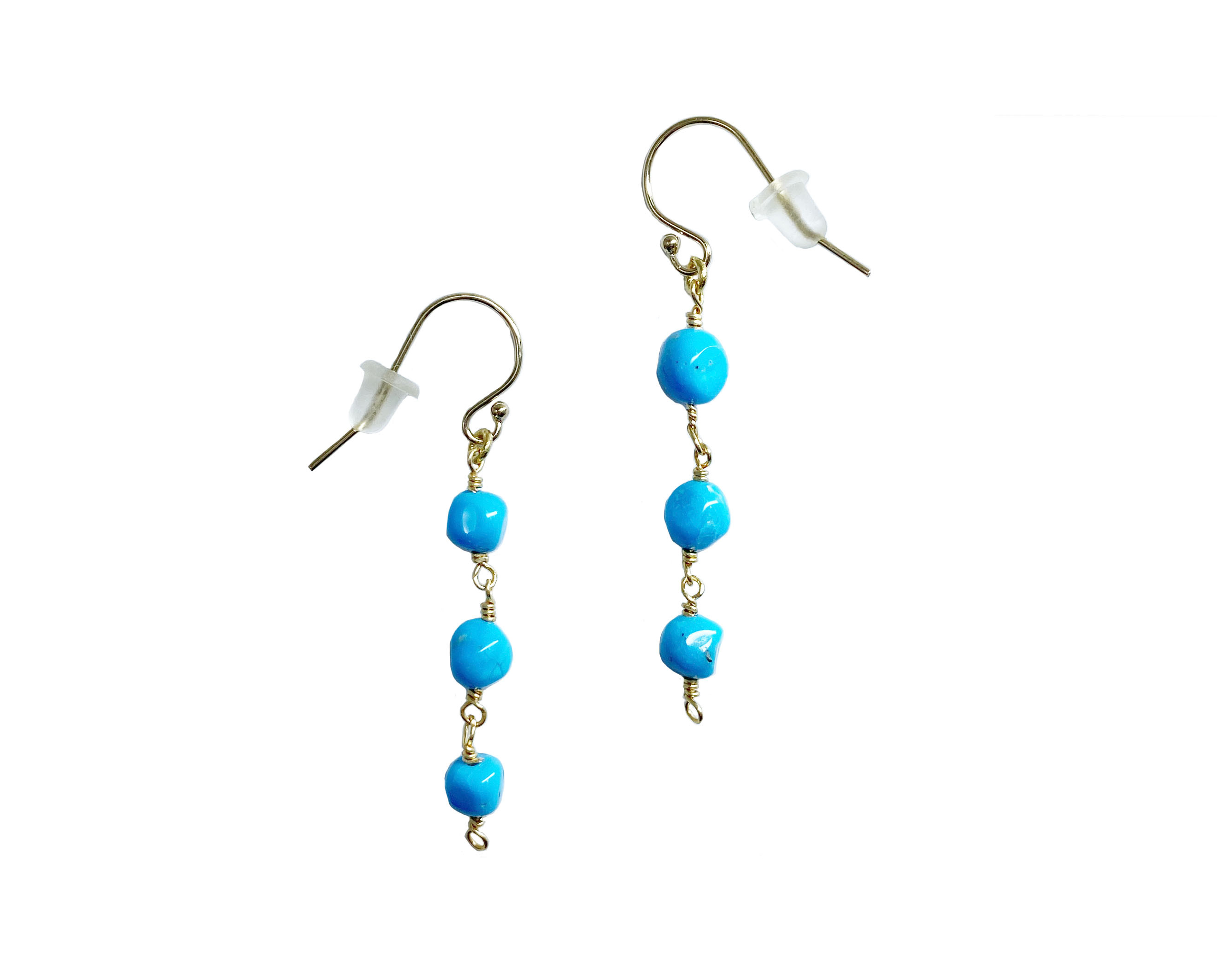 ターコイズ3連ピアス_トルコ石_14KGF_スリーピングビューティ産_イヤリング変更可