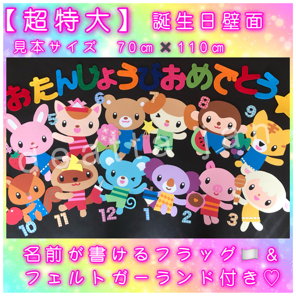 【誕生日】　壁面飾り　フェルトガーランド付き　受注後14日以内に発送　誕生日壁面　壁面 1枚目の画像