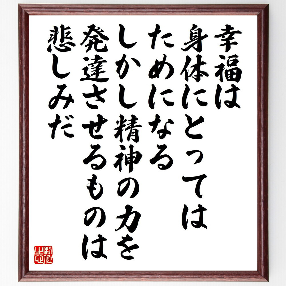 マルセル・プルーストの名言「幸福は身体にとってはためになる、しかし精～」手書き書道色紙額／受注後の毛筆直筆（V1528）