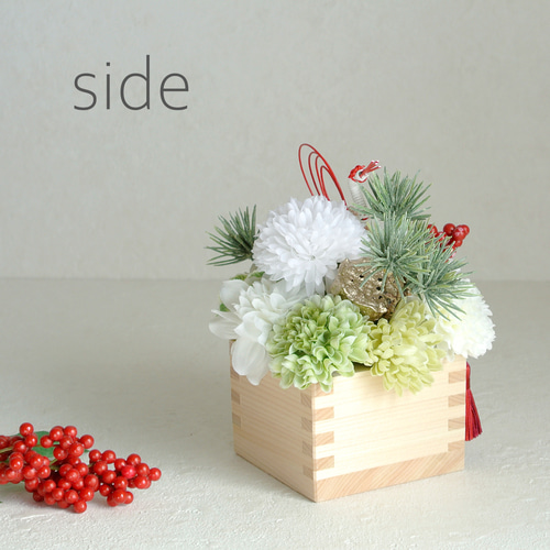 紅彩鶴 檜の枡 モダン お正月飾り アーティフィシャルフラワー