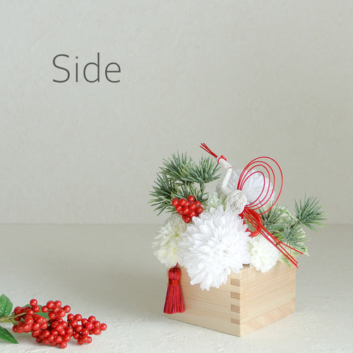 紅彩鶴 檜の枡 モダン お正月飾り アーティフィシャルフラワー