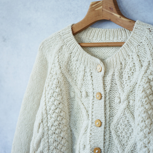 完売】アルパカウール・ケーブル編みカーディガン(S-390066-白