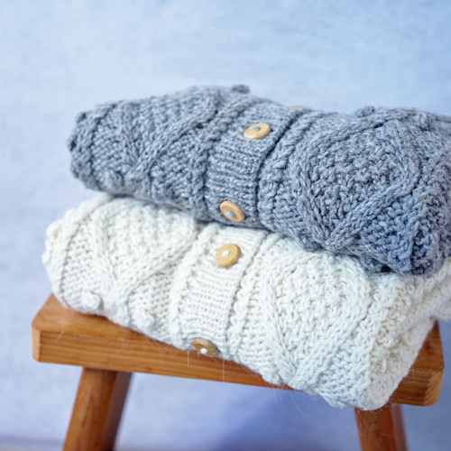 完売】アルパカウール・ケーブル編みカーディガン(S-390066-白