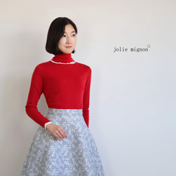 6 ROKU ロク　コットンパネルボーダータートルネックプルオーバー　レッド 赤 差し色、赤ニット◎】エアーウール タートルネックプルオーバー