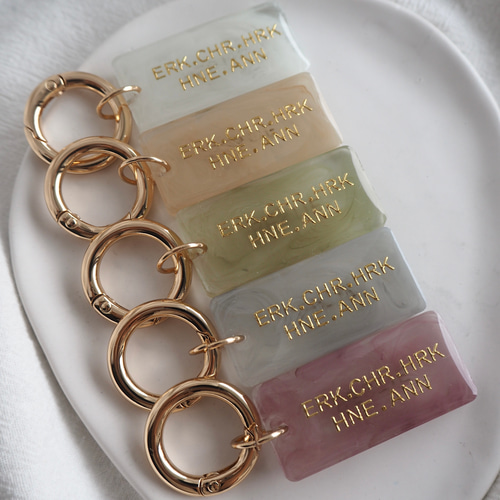 両面文字入れ可【くすみ×マーブルL】全5色 名入れ レジン キーホルダー