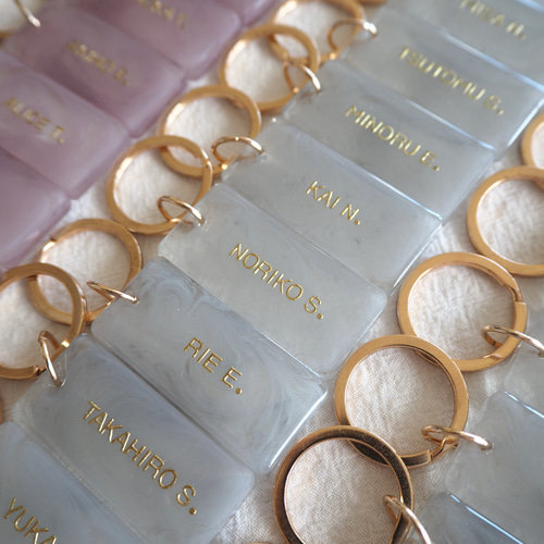 両面文字入れ可【くすみ×マーブルL】全5色 名入れ レジン キーホルダー