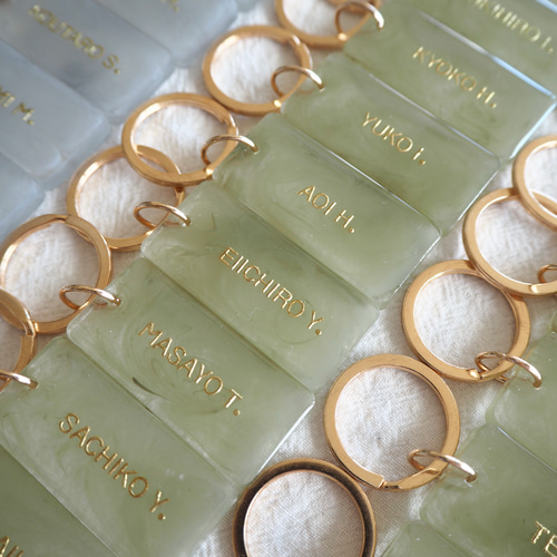 両面文字入れ可【くすみ×マーブルL】全5色 名入れ レジン キーホルダー