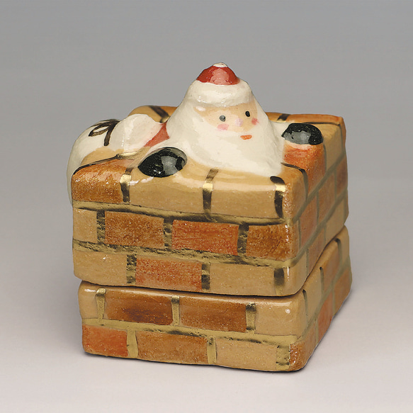 茶道具 香合 クリスマス サンタクロース 浅見与し三作 吉峯窯 木箱