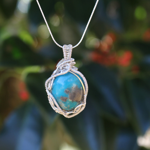 ターコイズ シルバー925 ワイヤーラッピング ペンダント