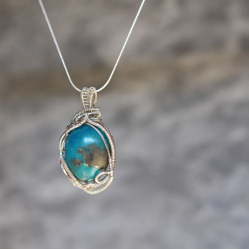 ターコイズ シルバー925 ワイヤーラッピング ペンダント ペンダント