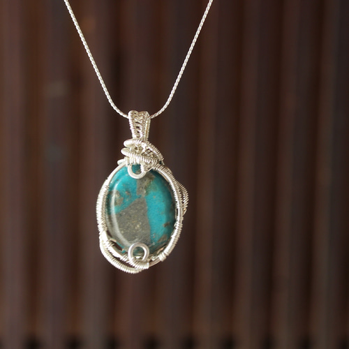 ターコイズ シルバー925 ワイヤーラッピング ペンダント ペンダント