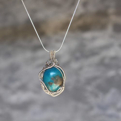 ターコイズ シルバー925 ワイヤーラッピング ペンダント ペンダント